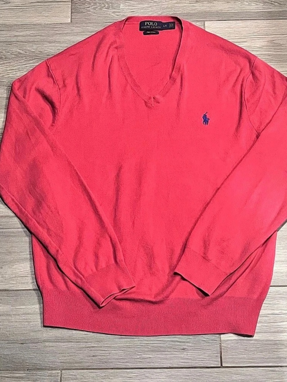 Polo Ralph Lauren Pima Cotton V-Neck Sweater Pink Large